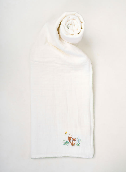 Fox Embroidered Shawl Blanket