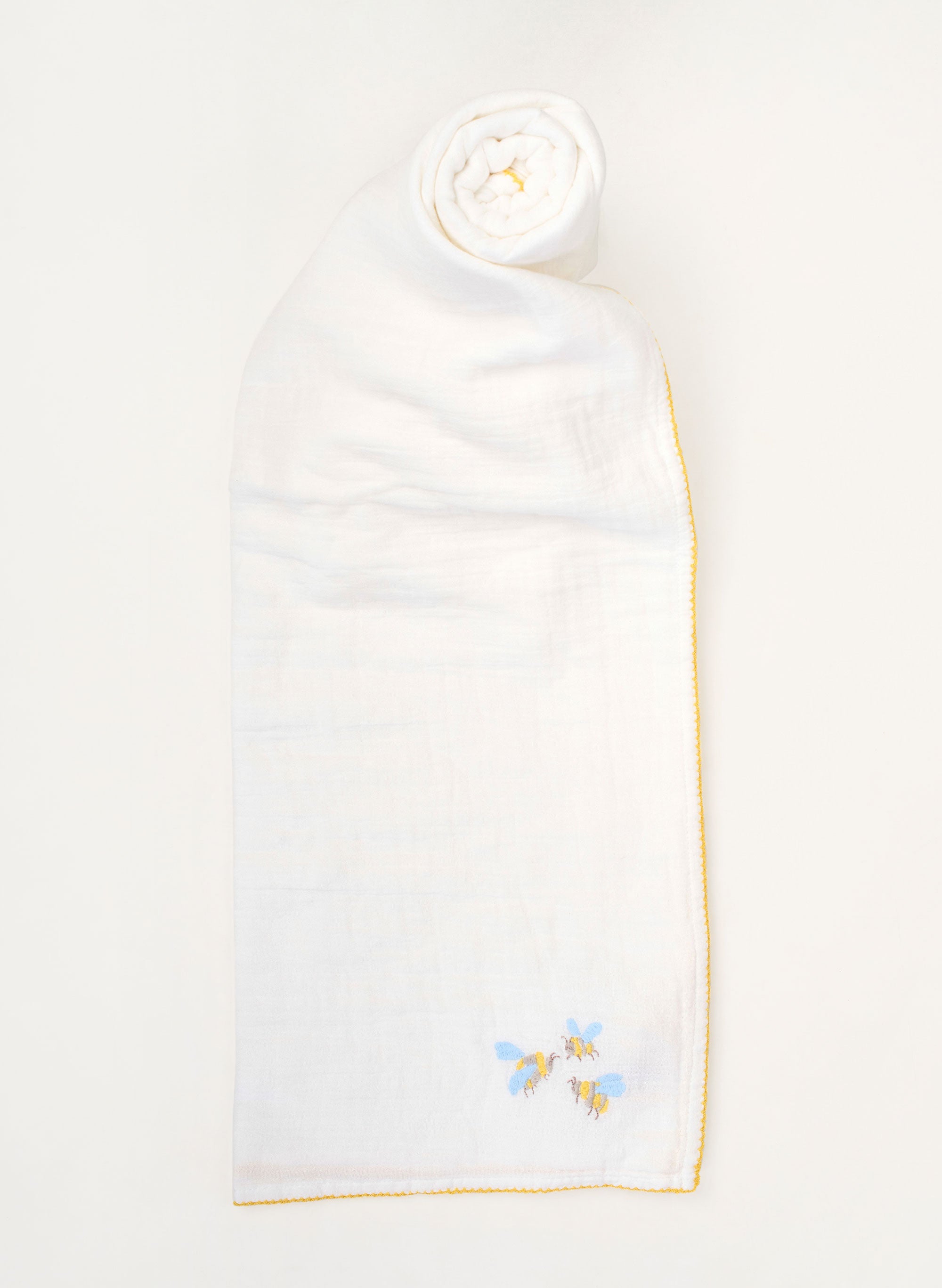 Organic Cotton Shawl Blanket - Bee Embroidered