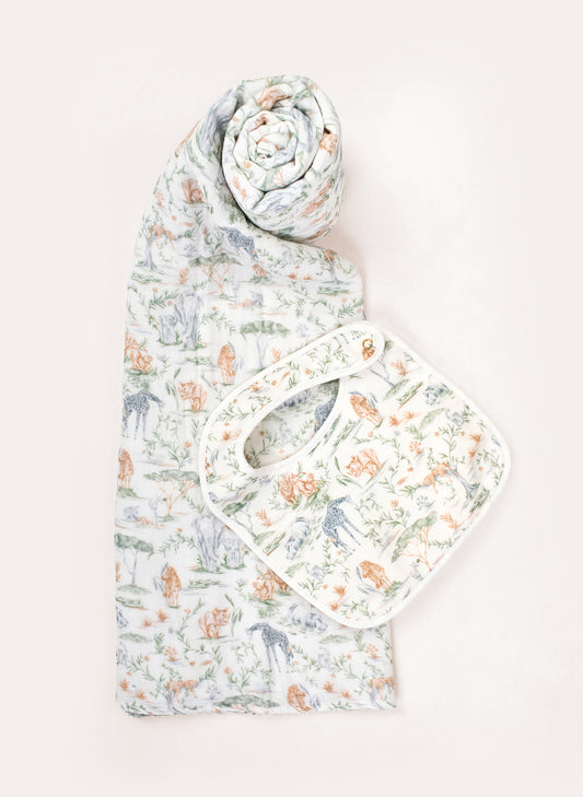 Baby Bib & Shawl Blanket Set - Sweet Savanna